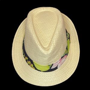 Woven Straw Toddler Fedora Hat Floral Band with Chinstrap